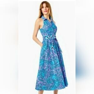 Lilly Pulitzer Blue and Purple Floral Midi Dress